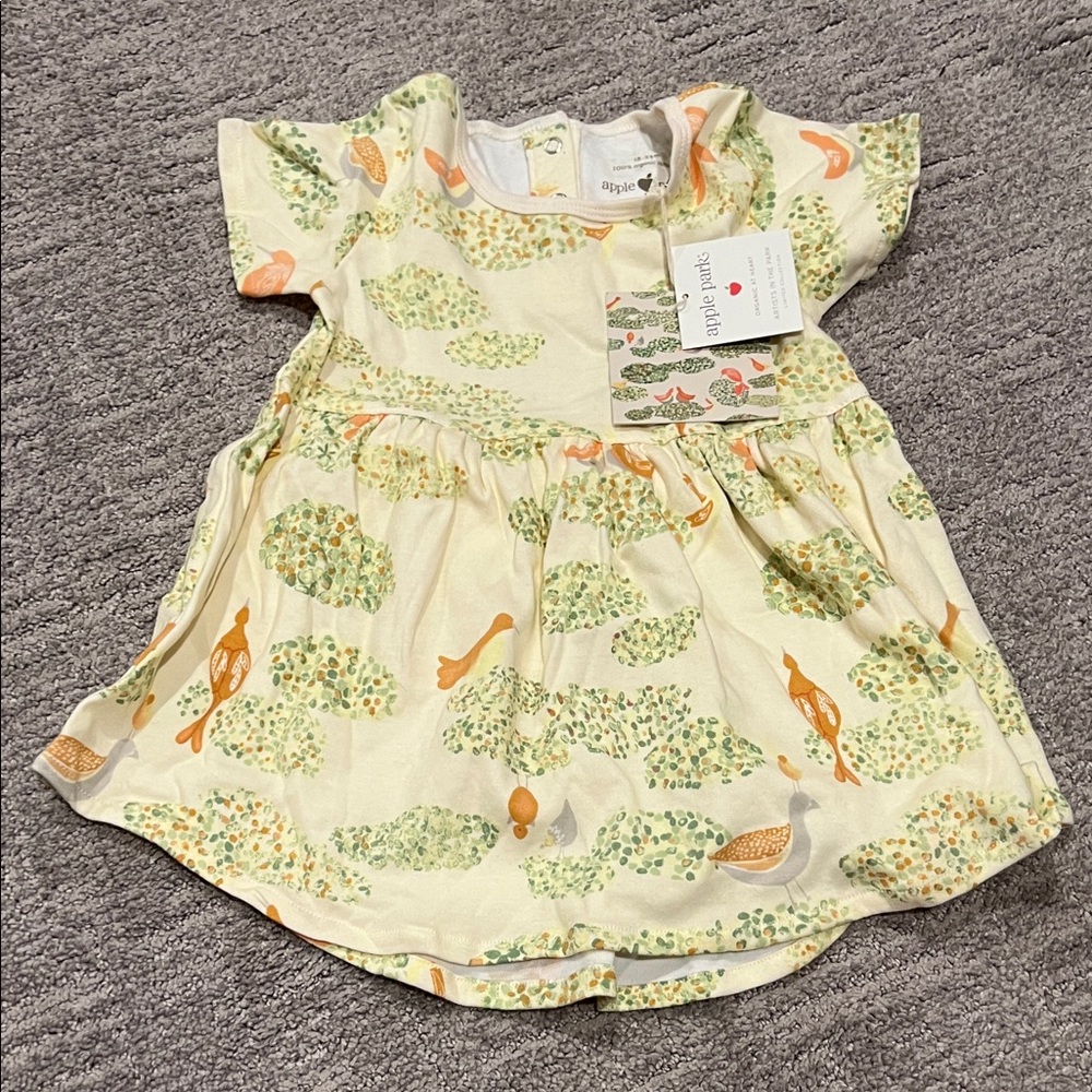 Charming Nature Print Kids Dress in Cream and Orange